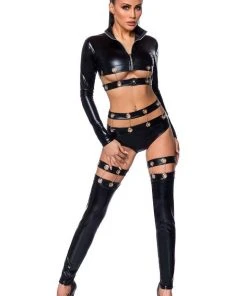 Saresia Dancewear Metal Wetlook Set Ladies Fetish Clothing
