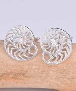Seventh Sense Nautilus Stud Earrings Silver