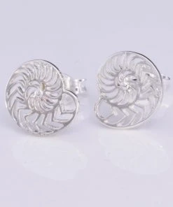 Seventh Sense Nautilus Stud Earrings Silver