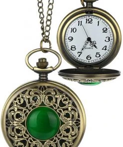 Pocketwatches Steampunk Jewellery Steampunk Pocket Watch With Green Cabochon