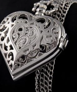 Pocketwatches Steampunk Jewellery Steampunk Pocket Watch, Silver Tone Heart Shaped Necklace Watch