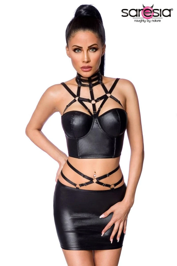 Ladies Gothic Clothing Saresia Wetlook Set With Skirt 4 Ladies Gothic Clothing Saresia Wetlook Set With Skirt