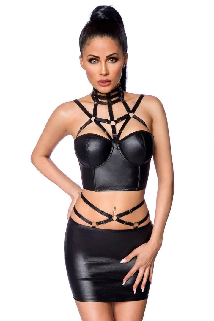 Ladies Gothic Clothing Saresia Wetlook Set With Skirt 3 Ladies Gothic Clothing Saresia Wetlook Set With Skirt