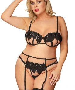YesX Plus Size Black Lingerie Set