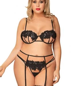 YesX Plus Size Black Lingerie Set