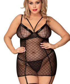 YesX Plus Size Black Chemise