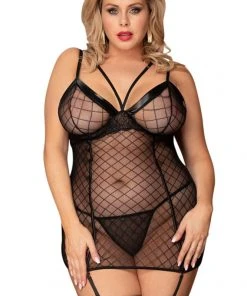 YesX Plus Size Black Chemise