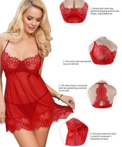 YesX Red Babydoll Set Chemises, Nightwear