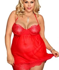 Chemises, Nightwear YesX Plus Size Red Babydoll Set