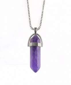 Gothic And Steampunk Jewellery Amethyst Crystal Pendant Necklace