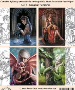 Eastgate Books And Journals Anne Stokes Colour In Cards Dragon Friendship Set, Fantasy Art Colouring Greetings Cards