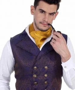 Pirate Dressing Aristocrat Steampunk Waistcoat Blue Gold