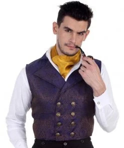 Pirate Dressing Aristocrat Steampunk Waistcoat Blue Gold