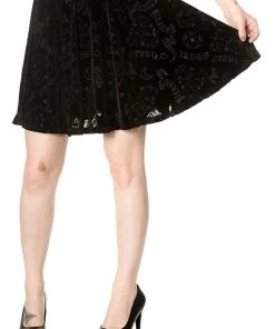 Banned 9 Lives Velvet Skater Skirt (Small) All Ladies Clothing