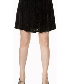 Banned 9 Lives Velvet Skater Skirt (Small) All Ladies Clothing