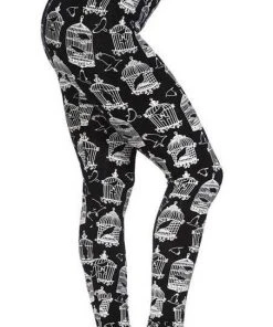 All Ladies Clothing Banned Birdcage Leggings Black/White (XS)