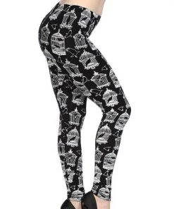 All Ladies Clothing Banned Birdcage Leggings Black/White (XS)