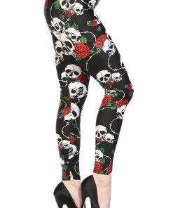 Banned Black And Red Skull Rose Barbwire Leggings All Ladies Clothing