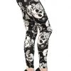 Banned Black White Skull Rose Barbwire Leggings All Ladies Clothing