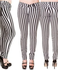 All Ladies Clothing Banned Black And White Striped Skinny Jeans