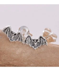 Seventh Sense Bat Stud Earrings Silver Gothic Jewellery
