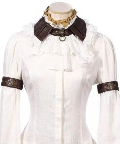 RQBL White Jabot And Wristbands Ladies Steampunk Clothing