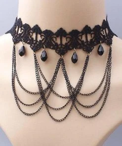 Lace Jewellery Black Lace Gothic Choker With Chains Gothic Jewellery