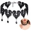 Lace Jewellery Black Heart Lace Choker With Bead Drops Gothic Accessories