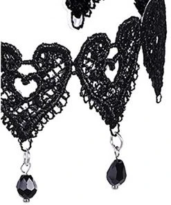 Lace Jewellery Black Heart Lace Choker With Bead Drops Gothic Accessories