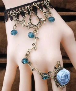 Lace Jewellery Gothic Jewellery Black Lace Blue Rose Slave Bracelet