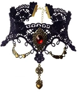 Lace Jewellery Gothic Jewellery Black Lace Gothic Choker With Red Gem
