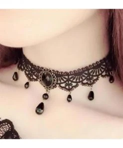 Lace Jewellery Black Lace Gothic Choker With Teardrop Beads Gothic Jewellery