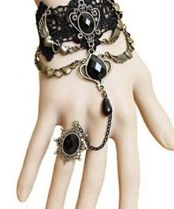Lace Jewellery Gothic Jewellery Black Lace Heart Wings Slave Bracelet
