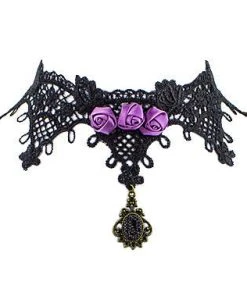 Lace Jewellery Black Lace Purple Roses Gothic Choker