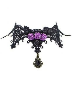 Lace Jewellery Black Lace Purple Roses Gothic Choker