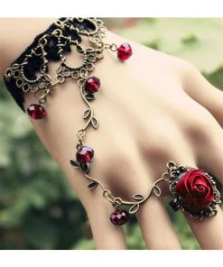 Lace Jewellery Black Lace Red Rose Slave Bracelet