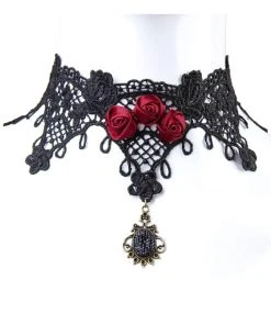 Lace Jewellery Black Lace Red Roses Gothic Choker
