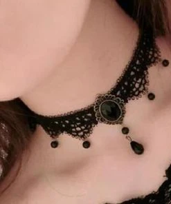 Lace Jewellery Gothic Jewellery Black Lace Gothic Choker With Bead Drops