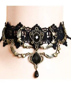 Lace Jewellery Black Lace Steampunk Hearts And Winged Choker