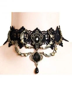 Lace Jewellery Black Lace Steampunk Hearts And Winged Choker