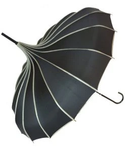 Soake Gothic Accessories Black Ribbed Pagoda Umbrella / Parasol
