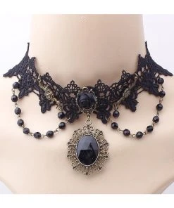 Lace Jewellery Black Rose Cabochon Bead Choker Gothic Jewellery