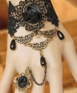 Lace Jewellery Black Rose Slave Bracelet