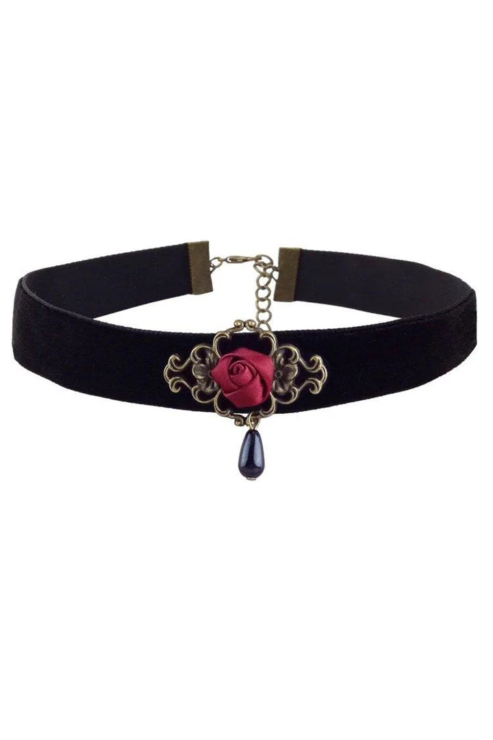 Gothic Collars Black Velvet Red Rose Choker 3 Gothic Collars Black Velvet Red Rose Choker