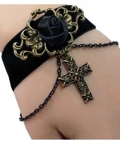 Gothic And Steampunk Jewellery Gothic Jewellery Black Velvet Rose Cross Bracelet