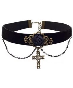 Gothic Collars Black Velvet Rose Cross Choker Gothic Jewellery