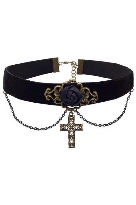 Gothic Collars Black Velvet Rose Cross Choker Gothic Jewellery 3 Gothic Collars Black Velvet Rose Cross Choker Gothic Jewellery