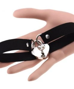 Gothic Collars Faux Suede Choker With Heart Padlock