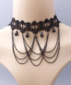 Lace Jewellery Black Lace Gothic Choker With Chains Gothic Jewellery