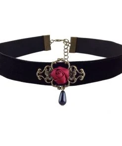 Gothic Collars Black Velvet Red Rose Choker 15 Gothic Collars Black Velvet Red Rose Choker